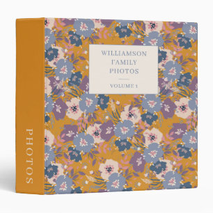 Mustard Purple Blue Floral Family Name Photo Album 3 Ring Binder