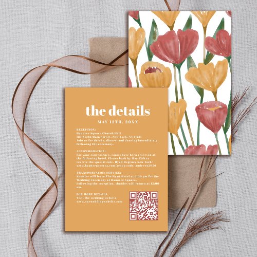 Mustard Red Floral Botanical Wedding QR Details Enclosure Card