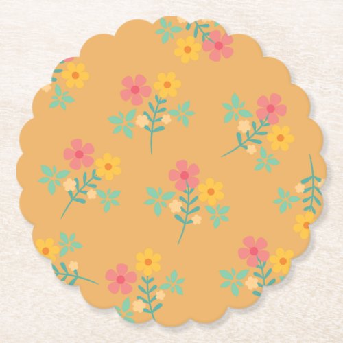 Mustard Retro Daisy Bouquet Pattern Paper Coaster