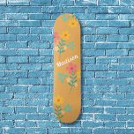 Mustard Retro Daisy Bouquet Pattern Skateboard<br><div class="desc">Mustard Retro Daisy Bouquet Pattern Skateboard. Modern boho vintage with trendy urban floral pattern design by Dreaming Cocoon. Personalize and add name to the skateboard deck. A perfect gift for a girl who loves skateboarding and pretty flowers.</div>