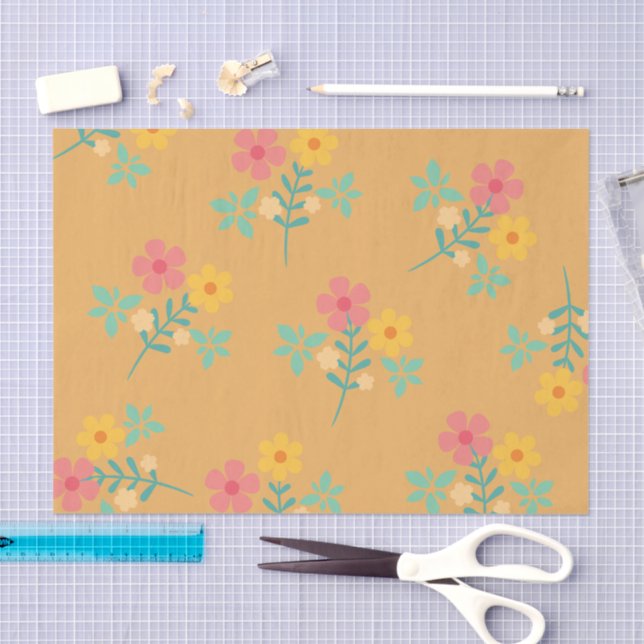 Mustard Retro Daisy Bouquet Pattern  Tissue Paper (Craft)