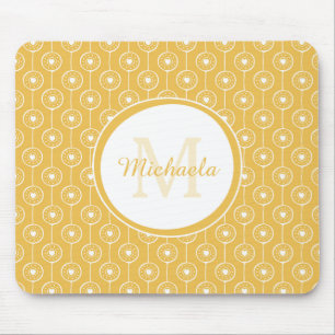Mustard Retro Heart Monogram Name Design Mouse Pad