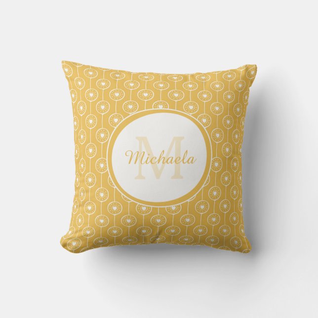Mustard Retro Heart Monogram Name Design Throw Pillow (Front)