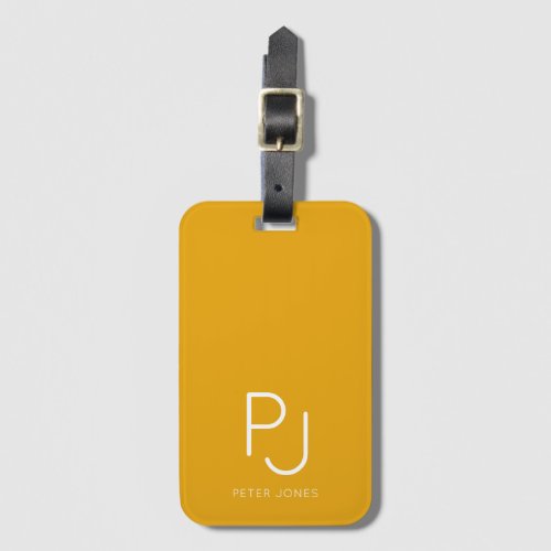 Mustard Retro monogram Initials Monogrammed  Luggage Tag