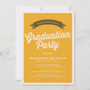 MUSTARD RETRO SCRIPT GRADUATION PARTY INVITATION