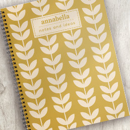 Mustard Retro Vibe Leaf Pattern Monogram Notebook