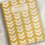 Mustard Retro Vibe Leaf Pattern Monogram Notebook at Zazzle