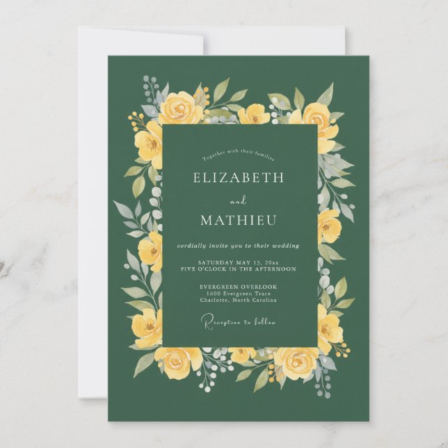 Mustard Rose Emerald Wedding Invitation (Front)
