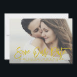 Mustard Rustic Calligraphy Save Our Date Card<br><div class="desc">Rustic save the date announcement featuring mustard yellow brush modern calligraphy and dots pattern. Similar items and other colors are available.</div>