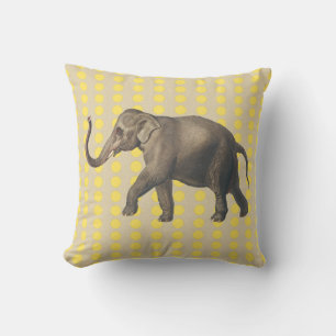 Mustard Spice Moods Dots with Elephant Throw Pillow