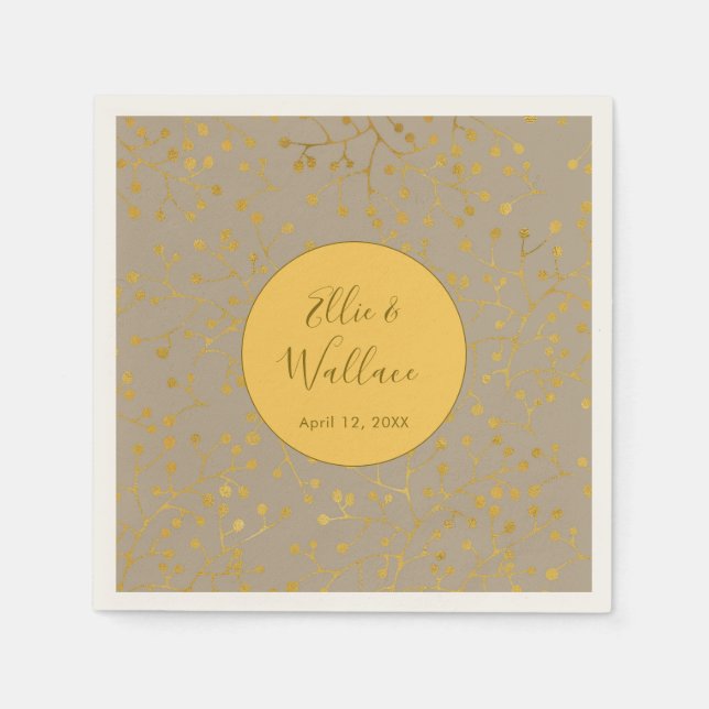 Mustard Spice Wedding Elegant Twig Pattern Napkins (Front)