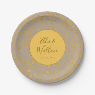 Mustard Spiced Yellow Twig Elegant Wedding Paper Plates