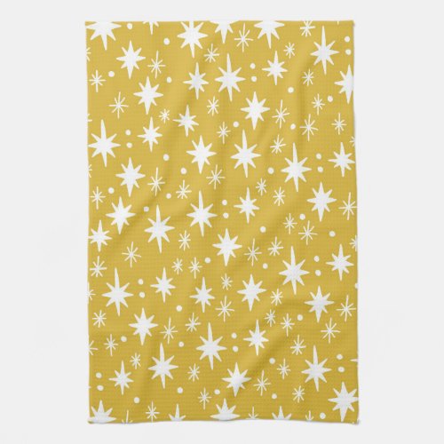 Mustard Stars Hand Drawn Pattern Kitchen Towel