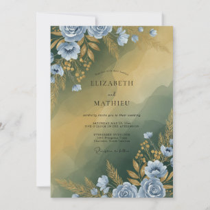 Mustard Steel Leafy Wedding Invitation