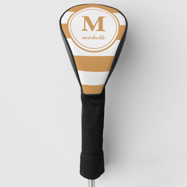 Mustard stripes Golf | personalized NAME monogram Head Cover (Front)