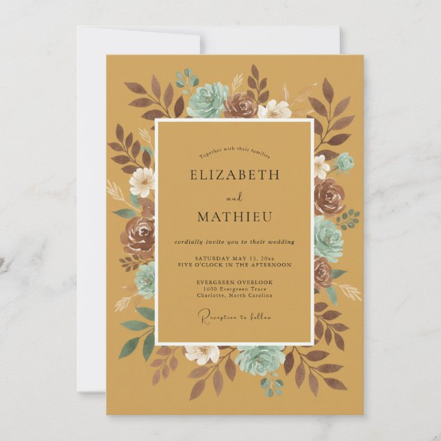 Mustard Succulent Desert Eucalyptus Wedding Invitation (Front)
