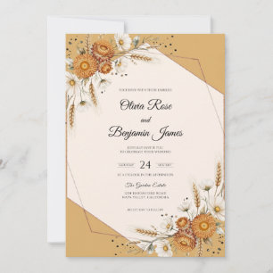 Mustard Sunflower Wheat Eucalyptus Wedding Invitation
