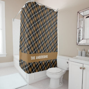 Mustard tartan modern rustic personalized shower curtain