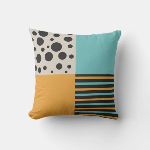 Mustard Teal Grey Circle Stripe Retro Geometric Throw Pillow