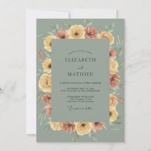 Mustard Terracotta Peony Wedding Invitation