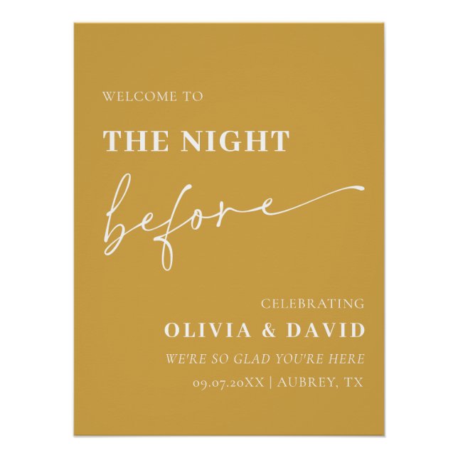 Mustard The Night Before Rehearsal Dinner Sign (Front)