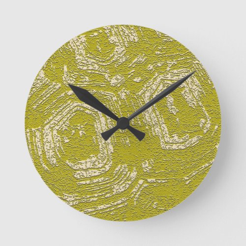 Mustard Tortoise Shell abstract print by LeahG Round Clock