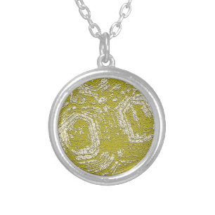 Mustard Tortoise Shell abstract print by LeahG Silver Plated Necklace