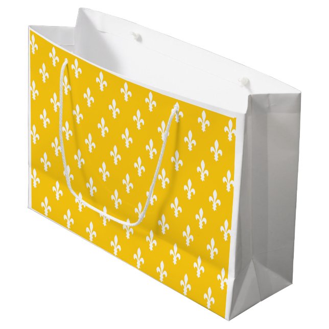 Mustard Victorian Fleur de Lys Large Gift Bag (Front Angled)
