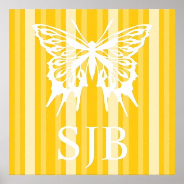 Mustard Victorian Lady Stripe with Butterfly Poster (Front)