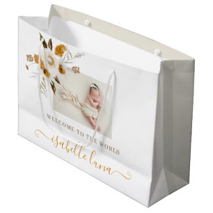 Mustard Watercolor Floral Newborn Gift Bag