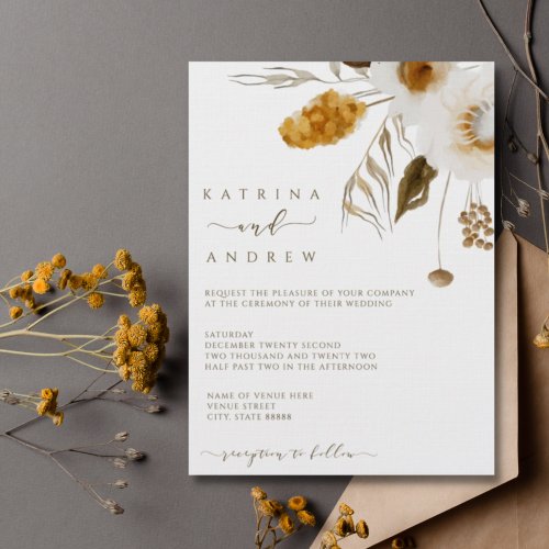 Mustard Watercolor Floral Wedding Invitation