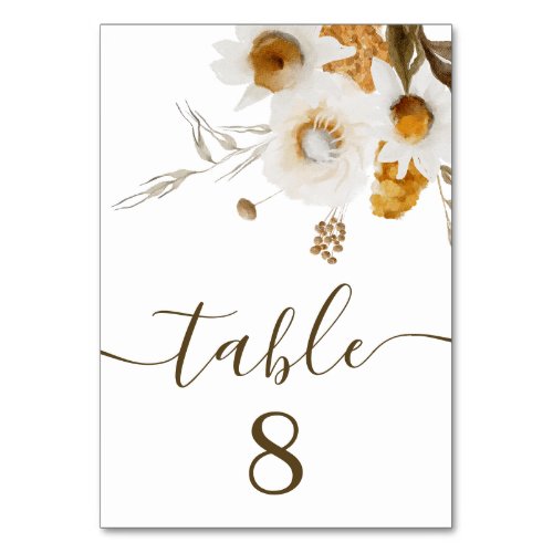 Mustard Watercolor Floral Wedding Table Card