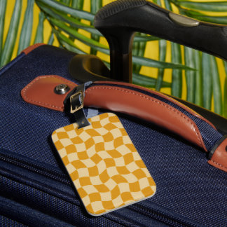 Mustard Wavy Checkerboard Luggage Tag