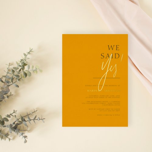 Mustard  We Said Yes Minimalist Modern Wedding Postcard