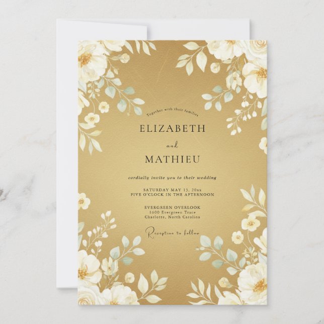 Mustard White Leaf Wedding Invitation (Front)