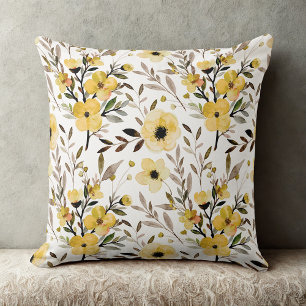 Mustard Wildflower Throw Pillow Farmhouse Decor