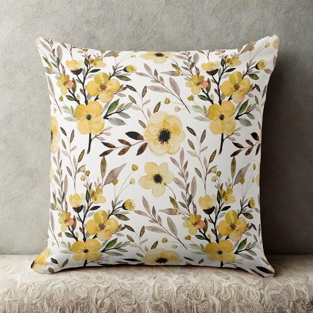 Mustard Wildflower Throw Pillow Farmhouse Decor  (Creator Uploaded)