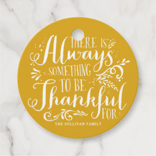 Mustard Yellow Always Thankful Quote Thanksgiving Favor Tags