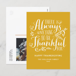 Mustard Yellow Always Thankful Quote Thanksgiving Holiday Postcard