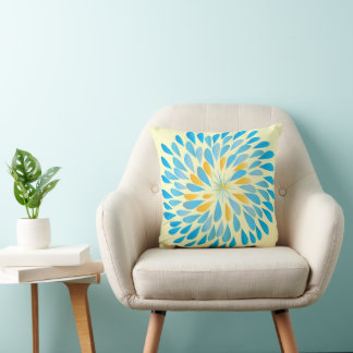 Mustard Yellow and Aqua Modern Flower Pillow