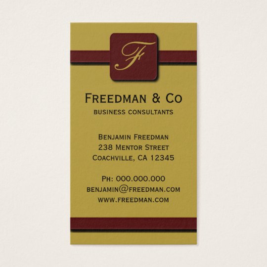 Mustard Yellow and Dark Red Monogram Professional Business Card