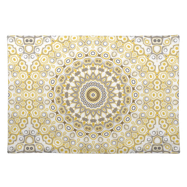 Mustard Yellow and Gray Mandala Design Cloth Placemat Zazzle