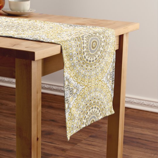 Mustard Yellow and Gray Mandala Design Medium Table Runner
