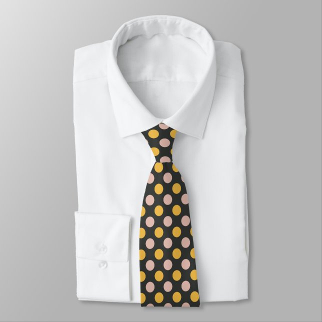 Mustard Yellow and Pink Polka Dot Pattern Neck Tie (Tied)