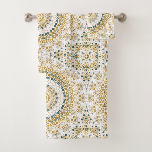 Mustard Yellow and Teal Mandala Design Bath Towel Set