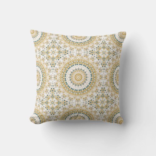 Mustard Yellow and Teal Mandala Design Throw Pillow