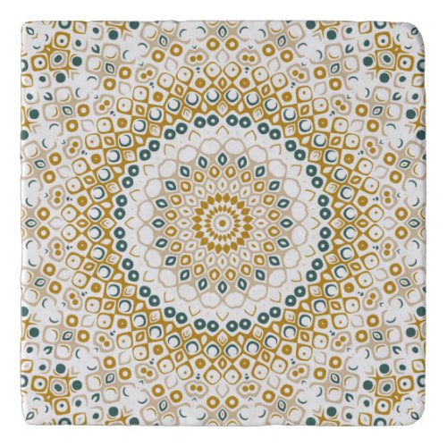 Mustard Yellow and Teal Mandala Design Trivet