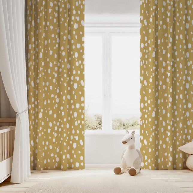 Mustard Yellow and White Abstract Dots Blackout Curtains (Creator Uploaded)