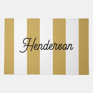 Mustard Yellow and White Cabana Stripe Monogrammed Doormat
