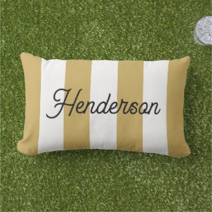 Mustard Yellow and White Cabana Stripe Monogrammed Lumbar Pillow